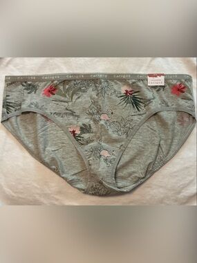 Cacique Gray Tropical Flamingo Bikini Briefs with Pink Accents